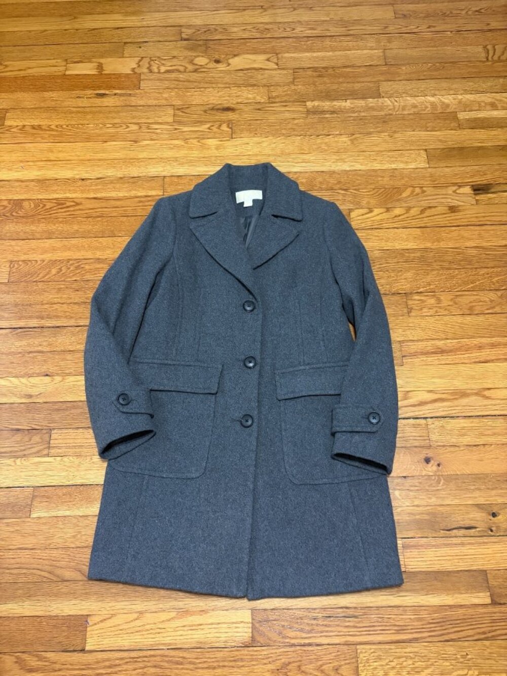 Michael Kors Womens Peacoat Size Medium Gray Wool Blend Dress Overcoat Button Up
